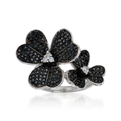 1.45 ct. t.w. Black and White Pave Diamond Shamrock Ring in 14kt White Gold &mdash; Alt Image 1