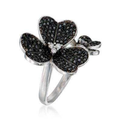 1.45 ct. t.w. Black and White Pave Diamond Shamrock Ring in 14kt White Gold &mdash; Alt Image 3
