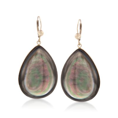 Black Mother-Of-Pearl Earrings in 14kt Yellow Gold &mdash; Alt Image 1