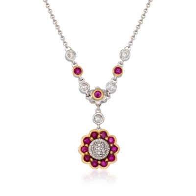 .85 ct. t.w. Ruby and .35 ct. t.w. Diamond Floral Necklace in 14kt White Gold &mdash; Alt Image 1