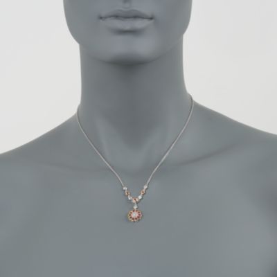 .85 ct. t.w. Ruby and .35 ct. t.w. Diamond Floral Necklace in 14kt White Gold &mdash; Alt Image 2
