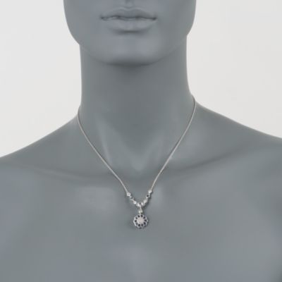 1.10 ct. t.w. Sapphire and .35 ct. t.w. Diamond Floral Drop Necklace in 14kt White Gold &mdash; Alt Image 2
