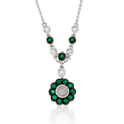 .85 ct. t.w. Emerald and .35 ct. t.w. Diamond Necklace In 14kt White Gold and Black Rhodium Accents. 18" &mdash; Alt Image 1