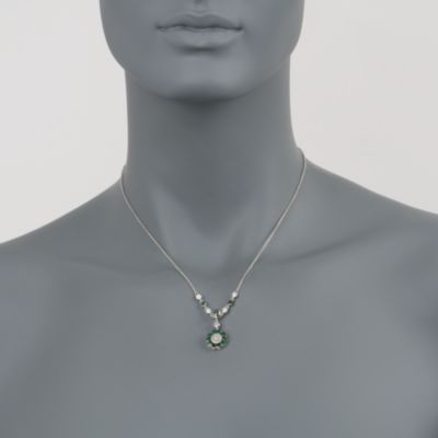 .85 ct. t.w. Emerald and .35 ct. t.w. Diamond Necklace In 14kt White Gold and Black Rhodium Accents. 18" &mdash; Alt Image 2