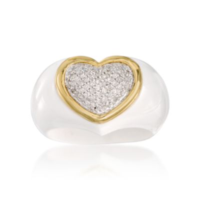 White Agate and .25 ct.T .W. Pave Diamond Heart Ring With 14kt Yellow Gold &mdash; Alt Image 1