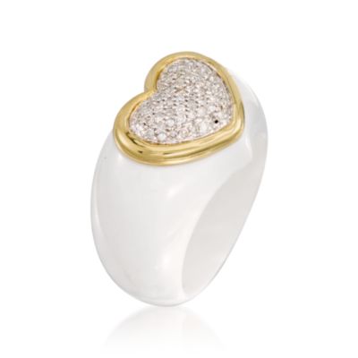 White Agate and .25 ct.T .W. Pave Diamond Heart Ring With 14kt Yellow Gold &mdash; Alt Image 3
