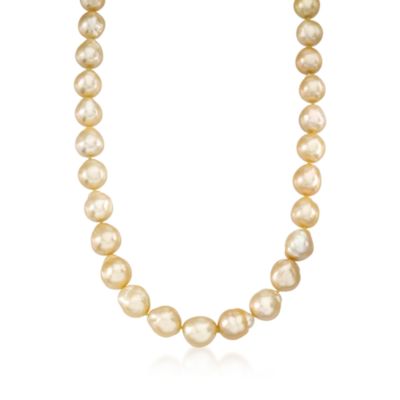 8-12mm Champagne Cultured South Sea Pearl Necklace With 14kt Yellow Gold Clasp With Diamonds. 18" &mdash; Alt Image 1