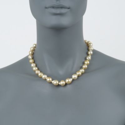 8-12mm Champagne Cultured South Sea Pearl Necklace With 14kt Yellow Gold Clasp With Diamonds. 18" &mdash; Alt Image 2