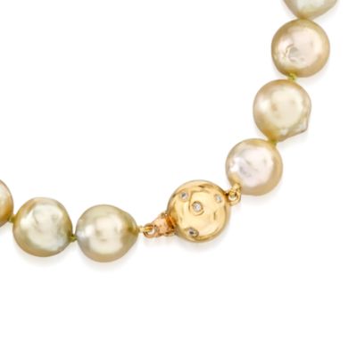 8-12mm Champagne Cultured South Sea Pearl Necklace With 14kt Yellow Gold Clasp With Diamonds. 18" &mdash; Alt Image 3