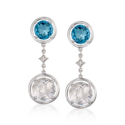 4.05 ct. t.w. Blue Topaz and 5.55 ct. t.w. Rock Crystal Earrings In Sterling Silver &mdash; Alt Image 1