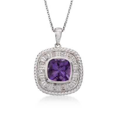 1.85 Carat Amethyst Pendant Necklace With Diamonds in Sterling Silver. 18" &mdash; Alt Image 1