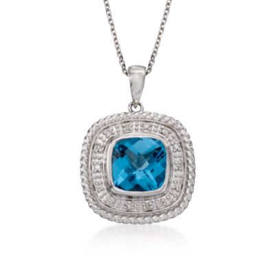 2.40 Carat Blue Topaz Pendant Necklace With Diamonds in Sterling Silver. 18" &mdash; Alt Image 1