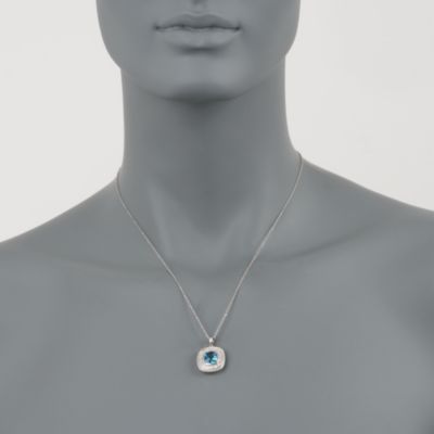 2.40 Carat Blue Topaz Pendant Necklace With Diamonds in Sterling Silver. 18" &mdash; Alt Image 2
