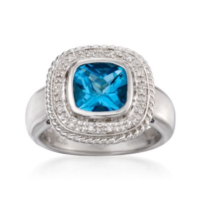 2.40 Carat Blue Topaz Ring With Diamonds in Sterling Silver &mdash; Alt Image 1