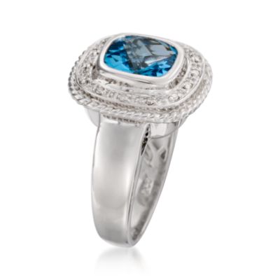 2.40 Carat Blue Topaz Ring With Diamonds in Sterling Silver &mdash; Alt Image 3