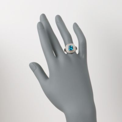2.40 Carat Blue Topaz Ring With Diamonds in Sterling Silver &mdash; Alt Image 2