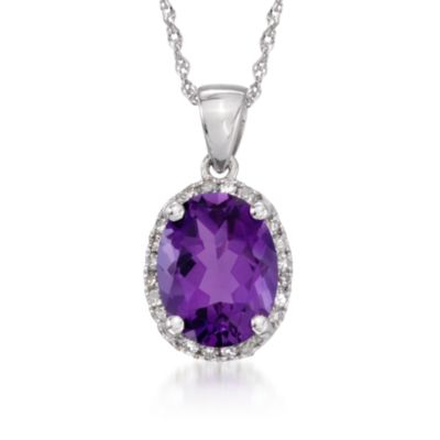 1.75 Carat Amethyst Pendant Necklace With Diamonds in 14kt White Gold. 18" &mdash; Alt Image 1