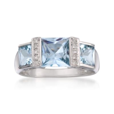 2.50 ct. t.w. Aquamarine 3-Stone Ring With Diamonds in 14kt White Gold &mdash; Alt Image 1