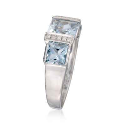 2.50 ct. t.w. Aquamarine 3-Stone Ring With Diamonds in 14kt White Gold &mdash; Alt Image 3