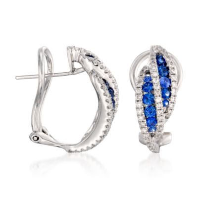Gregg Ruth .68 ct. t.w. Sapphire and .48 ct. t.w. Diamond Earrings in 18kt White Gold &mdash; Alt Image 3
