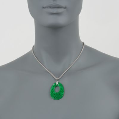 Carved Green Jade and Diamond Pendant In 18kt White Gold &mdash; Alt Image 2