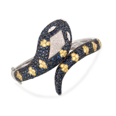 23.20 ct. t.w. Sapphire and .15 ct. t.w. Diamond Snake Bangle Bracelet in Sterling Silver &mdash; Alt Image 1