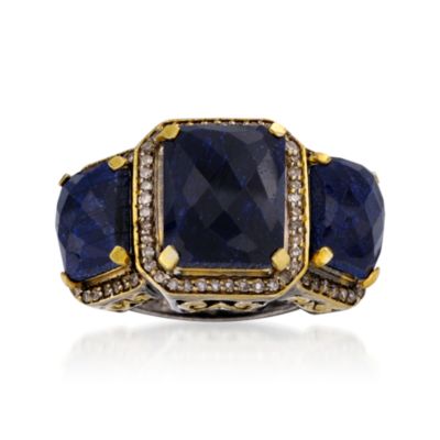 12.00 ct. t.w. Three-Stone Sapphire and .40 ct. t.w. Diamond Ring In Two-Tone &mdash; Alt Image 1