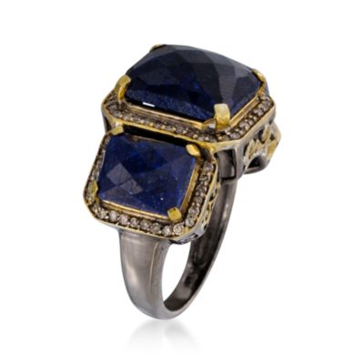 12.00 ct. t.w. Three-Stone Sapphire and .40 ct. t.w. Diamond Ring In Two-Tone &mdash; Alt Image 3