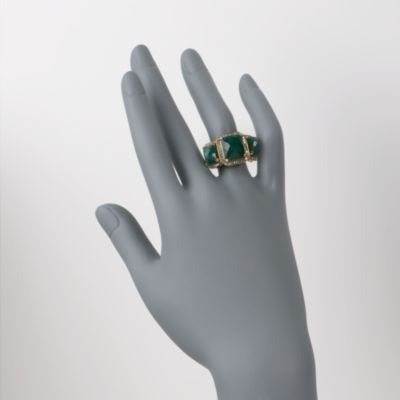 11.00 ct. t.w. Emerald and .40 ct. t.w. Diamond Three-Stone Ring In Sterling Silver Two-Tone &mdash; Alt Image 2