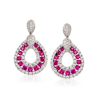 Gregg Ruth .70 ct. t.w. Ruby and .70 ct. t.w. Diamond Earrings in 18kt White Gold &mdash; Alt Image 1