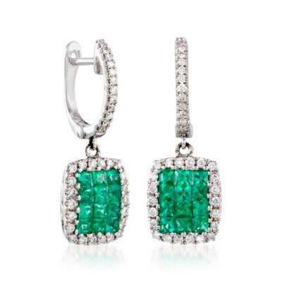 Gregg Ruth .60 ct. t.w. Emerald and .25 ct. t.w. Diamond Earrings in 18kt White Gold &mdash; Alt Image 2