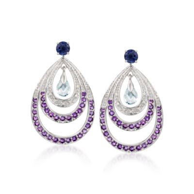 7.80 ct. t.w. Multi-Gem Chandelier Earrings With Diamonds In Sterling Silver &mdash; Alt Image 1