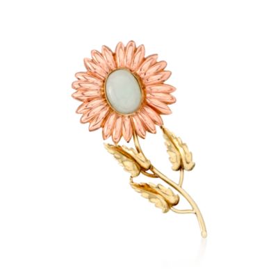 C. 1950 Vintage Green Jade Sunflower Pin in 14kt Rose Gold &mdash; Alt Image 1