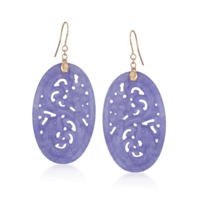 Lavender Jade Floral Earrings in 14kt Yellow Gold &mdash; Alt Image 1