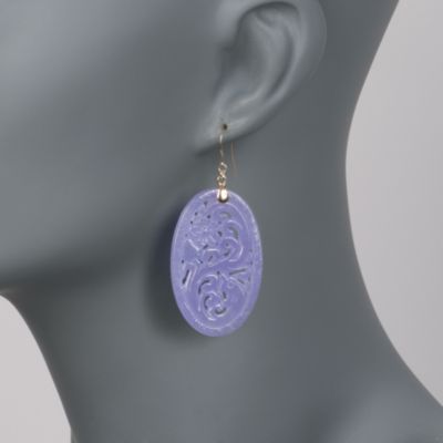 Lavender Jade Floral Earrings in 14kt Yellow Gold &mdash; Alt Image 2