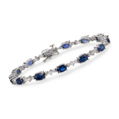 8.50 ct. t.w. Sapphire and 1.00 ct. t.w. Diamond Tennis Bracelet in 14kt White Gold &mdash; Alt Image 1