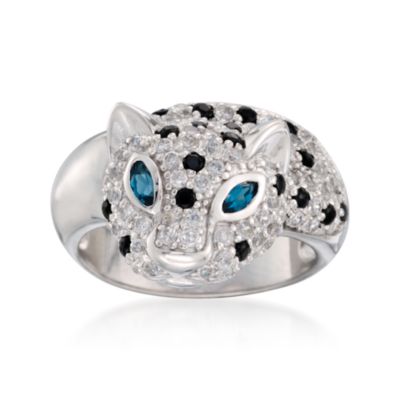 White Topaz and Black Sapphire Panther Ring With Blue Topaz in Sterling Silver &mdash; Alt Image 1