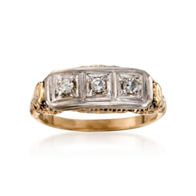 C. 1960 Vintage .15 ct. t.w. 3-Stone Diamond Ring In 14kt Two-Tone Gold. Size 7 &mdash; Alt Image 1