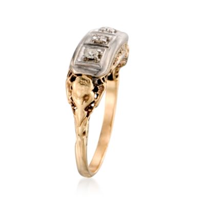 C. 1960 Vintage .15 ct. t.w. 3-Stone Diamond Ring In 14kt Two-Tone Gold. Size 7 &mdash; Alt Image 2