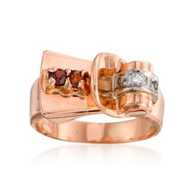 C. 1950 Vintage .14 ct. t.w. Garnet Ring With Diamonds In 14kt Rose Gold. Size 4 &mdash; Alt Image 1
