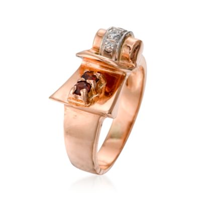 C. 1950 Vintage .14 ct. t.w. Garnet Ring With Diamonds In 14kt Rose Gold. Size 4 &mdash; Alt Image 2