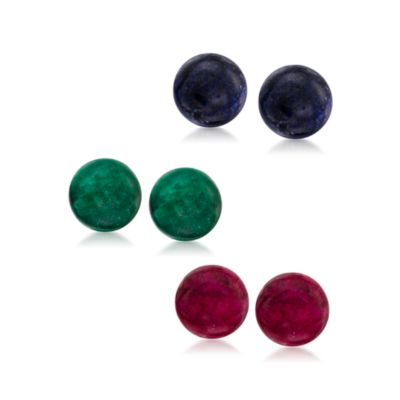3-Pair Set of 40.80 ct. t.w. Multi-Gem Stud Earring in Sterling Silver &mdash; Alt Image 1