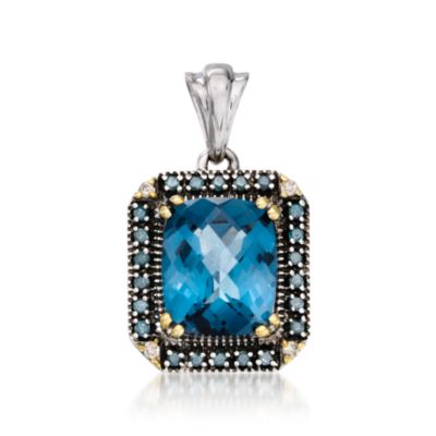 6.30 Carat London Blue Topaz Pendant With Diamonds in Sterling Silver &mdash; Alt Image 1