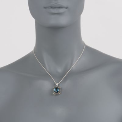 6.30 Carat London Blue Topaz Pendant With Diamonds in Sterling Silver &mdash; Alt Image 2