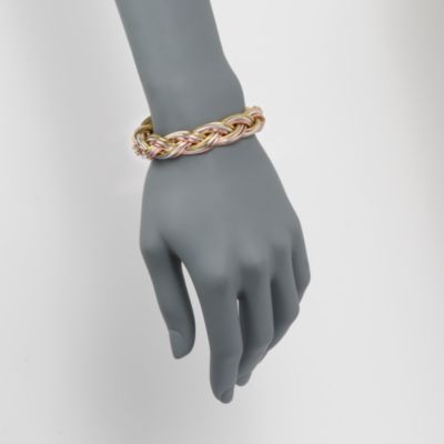 Italian Flex Braided Bangle Bracelet With Tri-Colored Gold. 7" &mdash; Alt Image 2