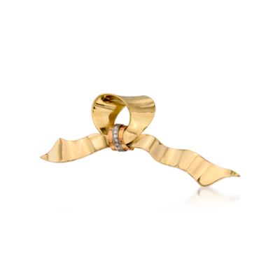 C. 1950 Vintage .10 ct. t.w. Diamond Ribbon Pin in 14kt Two-Tone Gold &mdash; Alt Image 1