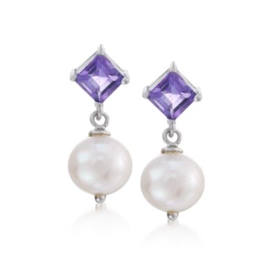 1.10 ct. t.w. Amethyst and Pearl Drop Earrings in Sterling Silver &mdash; Alt Image 1