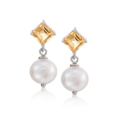 1.35 ct. t.w. Citrine and Pearl Drop Earrings in Sterling Silver &mdash; Alt Image 1