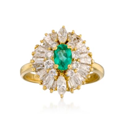 C. 1980 Vintage .38 Carat Emerald and 1.25 ct. t.w. Diamond Ring in 18kt Yellow Gold. Size 5.25 &mdash; Alt Image 1