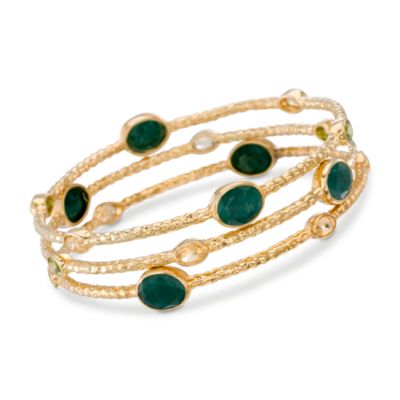 Set of Three 21.55 ct. t.w. Multi-Gem Bangle Bracelets In Vermeil